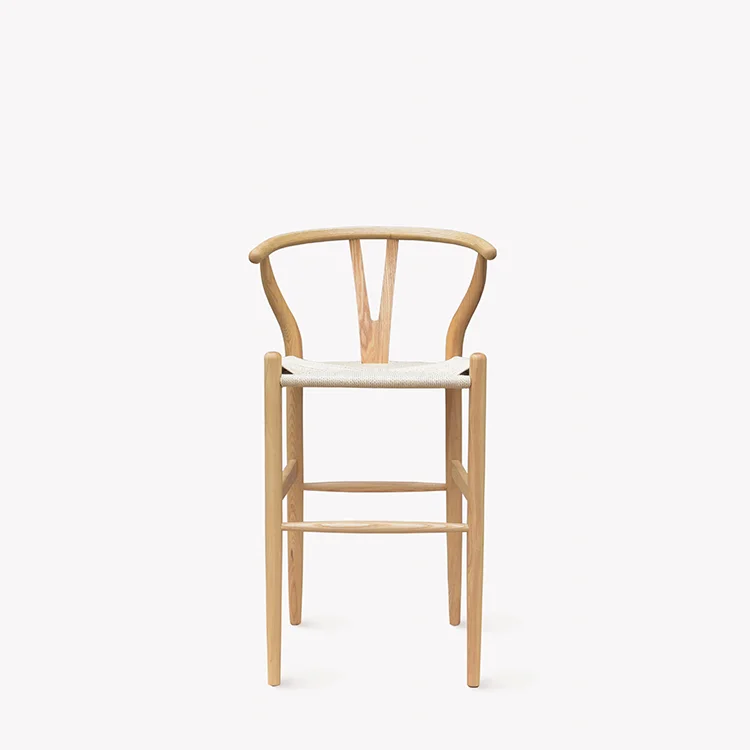 Solid wood fork bone bar chair high foot fashion Y-type high chair wood wax oil craft bar stool