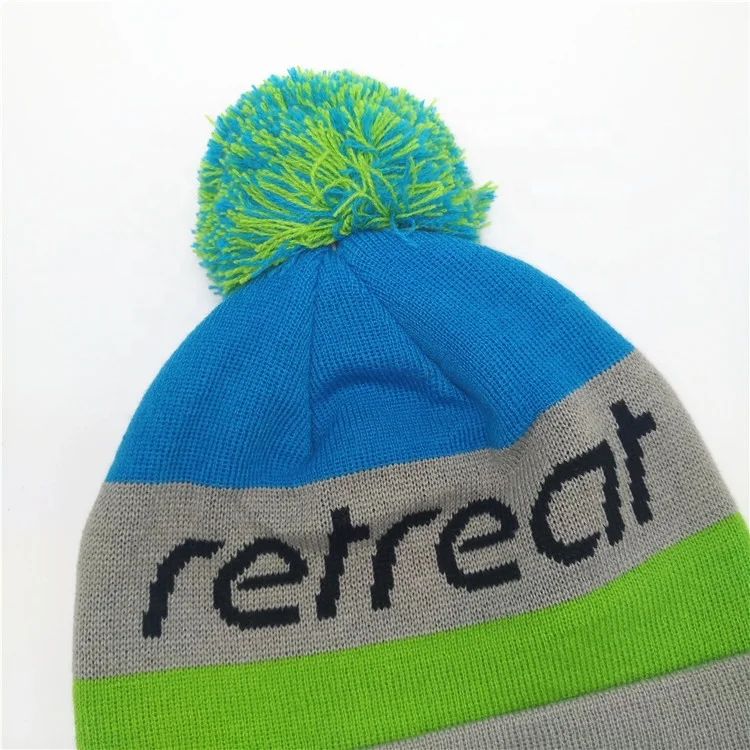 Custom Logo 100% Acrylic Knit Striped Beanie Winter Hat