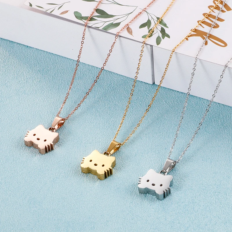 Kalen Creative Cute Cat Pendant Kids Jewelry Lovely Stainless Steel Jewelry Necklaces