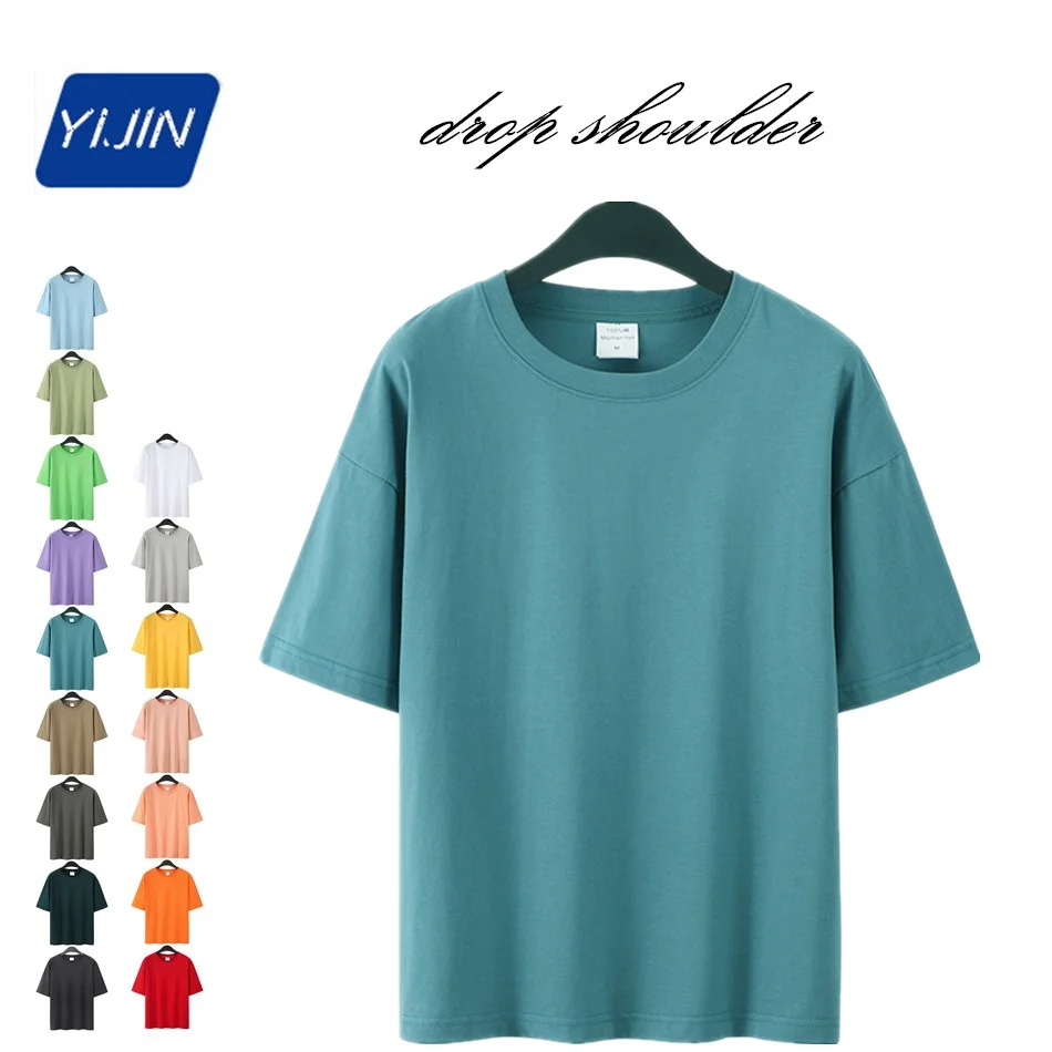 
YIJIN High Quality Custom Fashion Drop shoulder tee oversized men blank street wear t shirt 