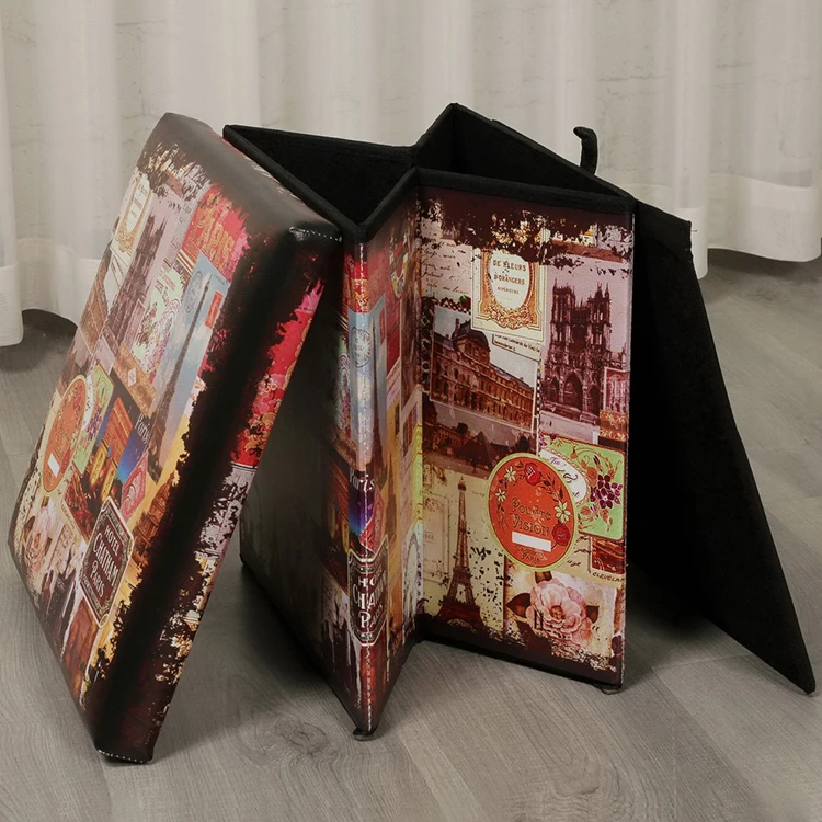 Living room foldable storage ottoman fabric printing ottoman