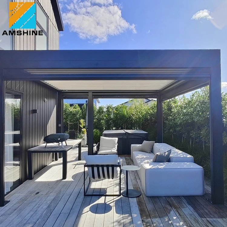 Wall Mounted Electric Louvered Roof Waterproof Patio Cover Sunshade Metal Gazebo Aluminum Motorized Pergola