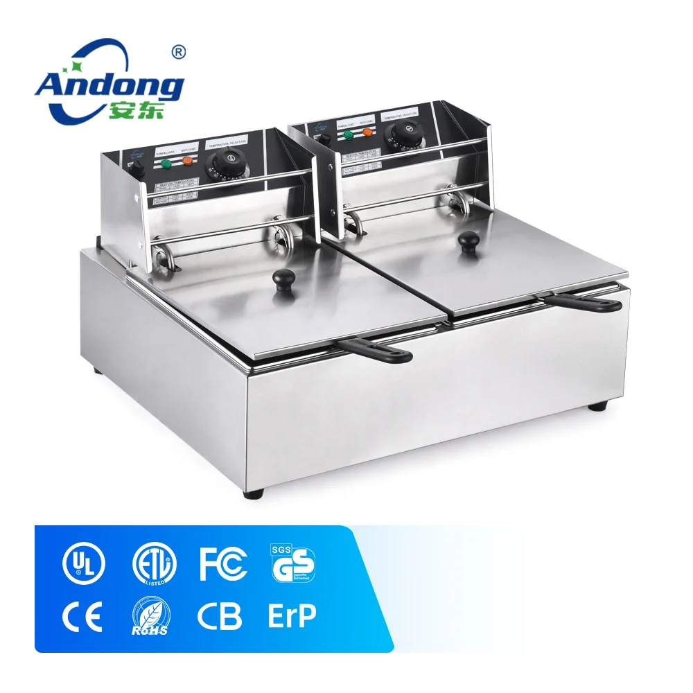 Andong 6l+6l Table Top Stainless Steel French Fries Machine 2 Tank 2 Basket Commercial Potato Chip Fryer Electrical Deep Fryer