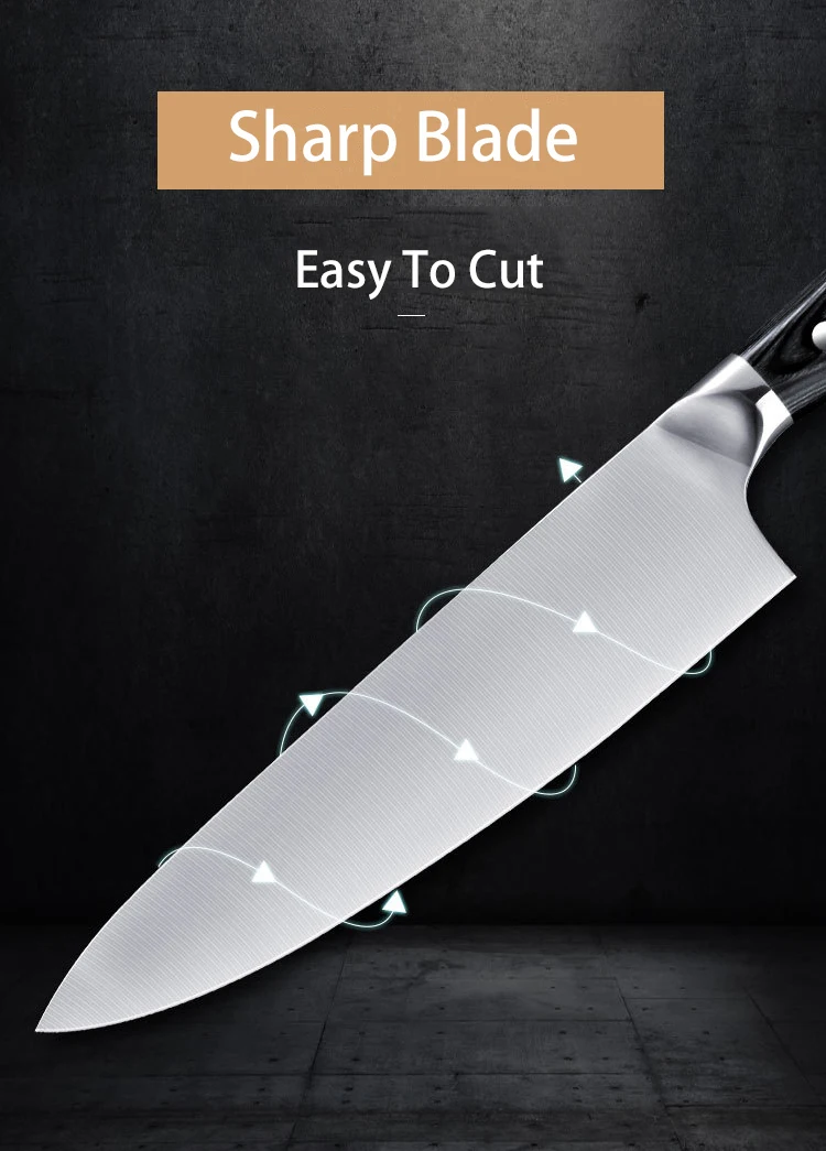 New Design  8 inch Chef Knife German 4116 Steel Kitchen Knives With Color Wood Handle Sharp Cleaver