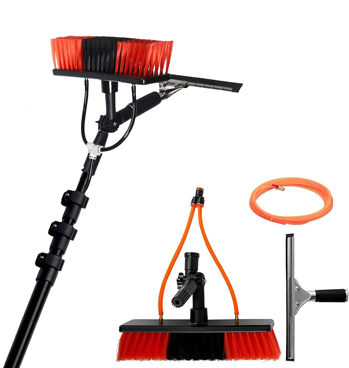 Qiyun Telescopic Water Fed Pole Brush With Window Squeegee For Solar Panel Washing