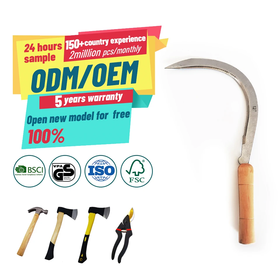 outdoor agricultural weeding carbon steel farm tool palm harvesting sickle with handle