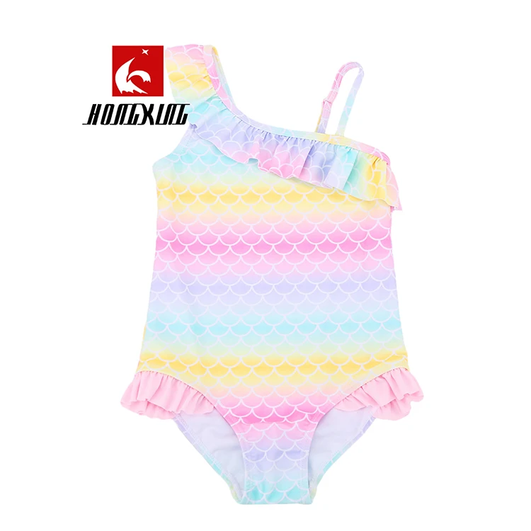 Girls One Piece Swim Dress Mermaid Print Bathing Suit Baby Girl Cute Pool Dreamy Shiny Cartoon Beach Kid Bikini