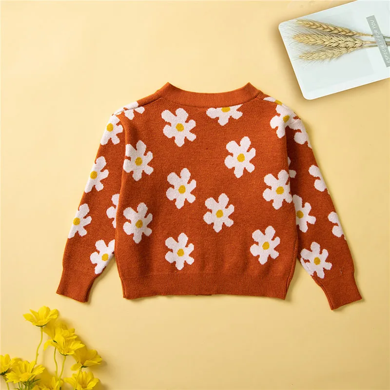 Wholesale autumn floral print coats for girls long sleeve fashion cardigan children sweaters