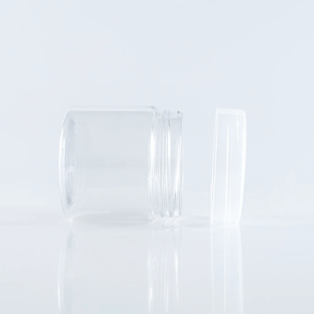 stock clear PET cosmetic cream jar with silver lid for ointment or balm