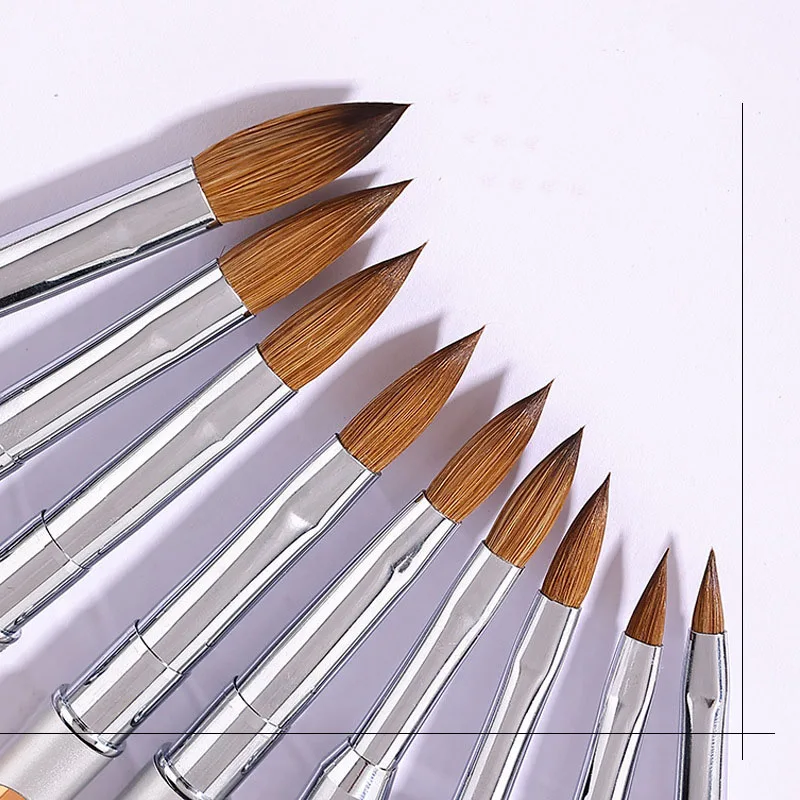 Оптовая продажа чистые 100% колинские кисти размер 6 8 10 12 14 16 18 ногтей инструменты для рисования акриловые