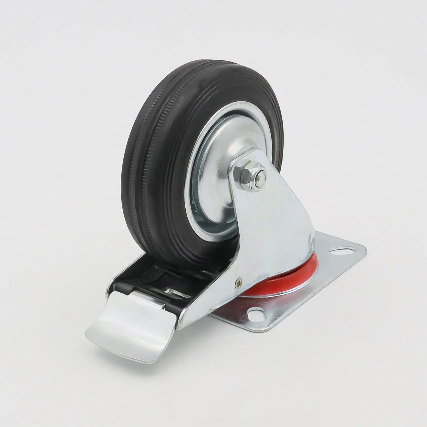 3 4 5 6 8 10 Inch Zinc Plated Black Solid Rubber Oil Proof Wheel Castor Rigid Swivel Locking Brake Trolley Cart Garbage Casters