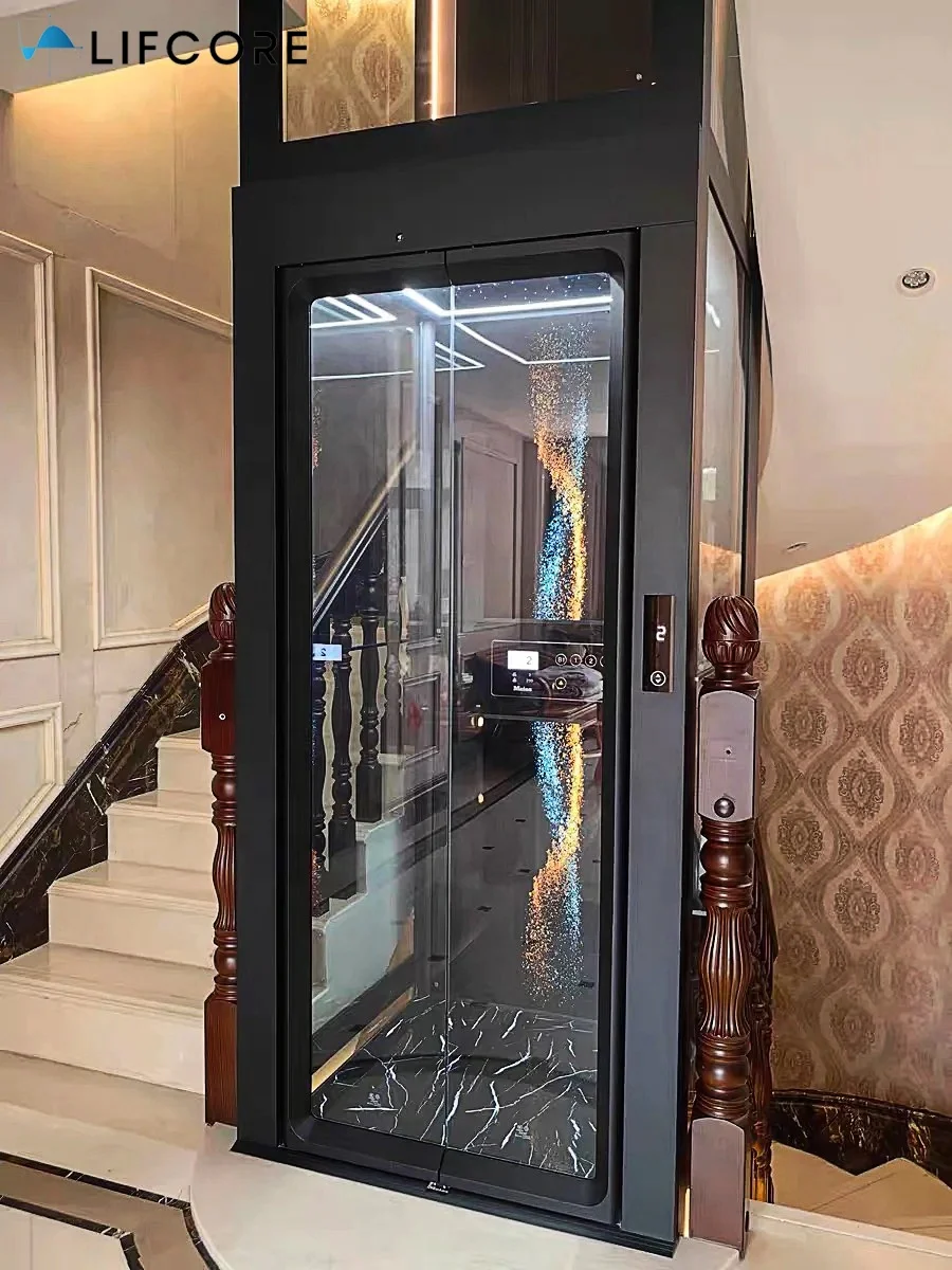 Hydraulic lift home elevator with side opening elevator cabin