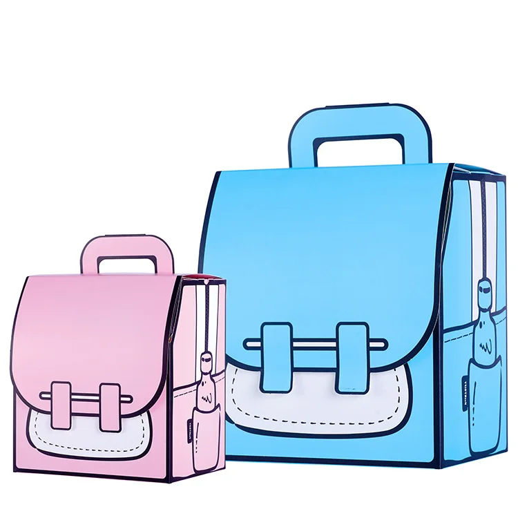 In Stock Blue Pink Schoolbag Shape Cartoon Printed Paper Birthday kids Gift Boxes Cardboard Candy Snack Sweet Packaging Box