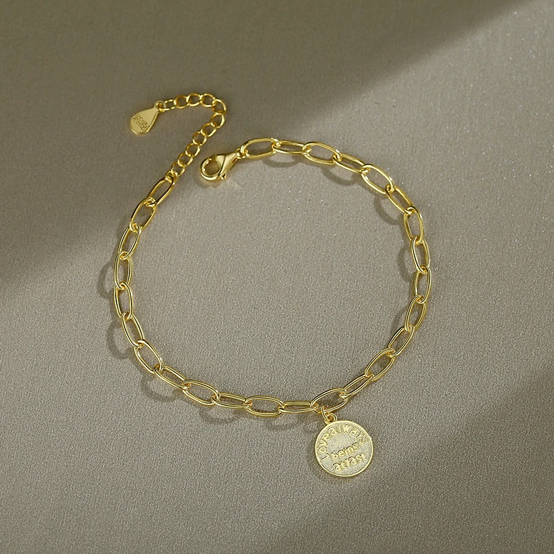 Браслет YINSAKI из серебра 925 пробы с позолотой 18 карат и выгравированными монетами