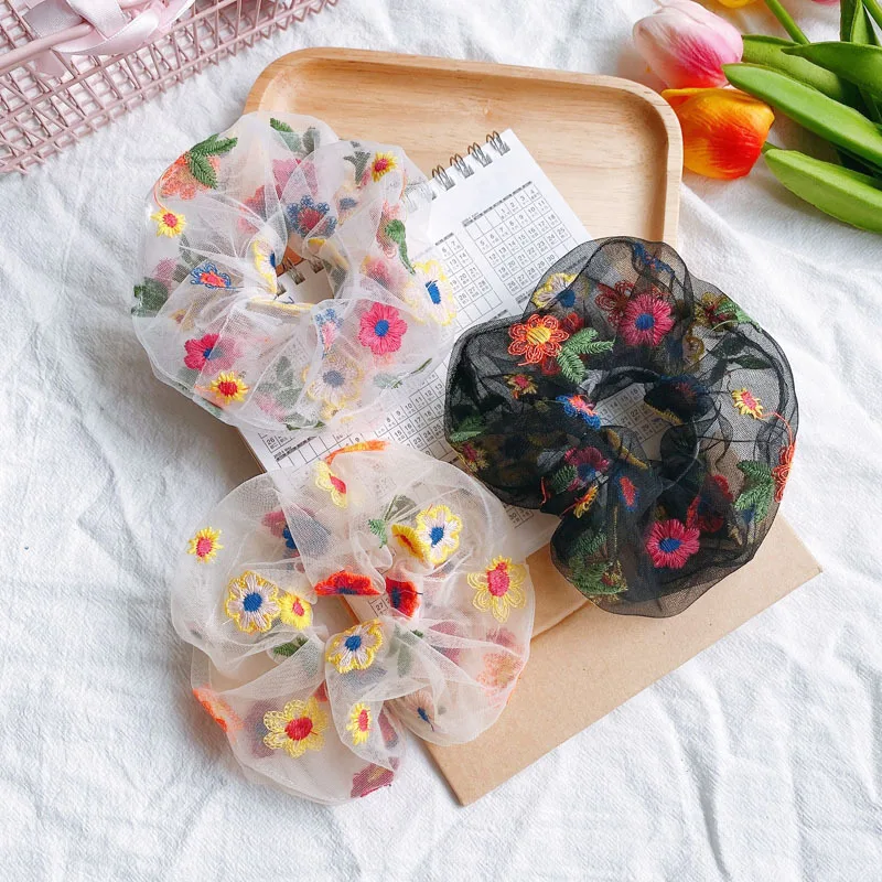 pig large intestine hair circle Forest  Plaid flower super fairy hair rope Forest style net red head rope rubber band