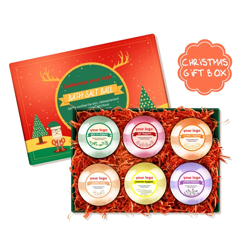 Custom 6 pcs organic CBD rich bubble fizzy christmas bath bombs gift box with your logo