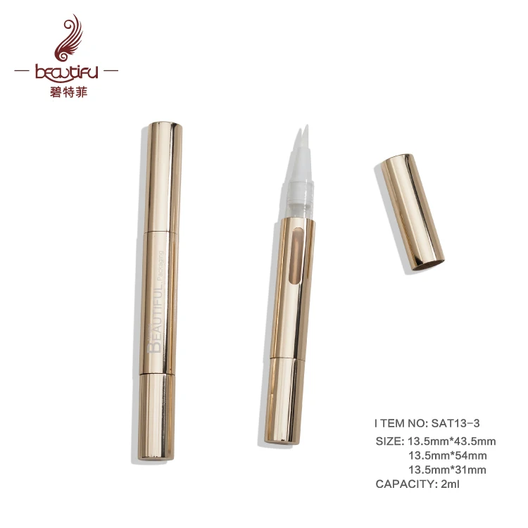 2ml 4ml  Empty aluminum shiny gold twist pen with various brush for concealer,lip gloss,nail polish,teeth whitening,cuticle oil