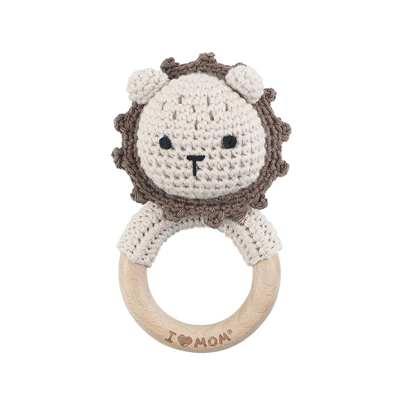 Wholesales Handmade Crochet Clip Wood Animal Pacifier Clips For Girls Boys Shower Gift Baby Ring Chewing Teether Toys