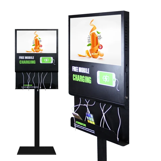 Hot Selling floor standing 21.5 inch Wifi cell phone charging advertising display LCD kiosk USB cable charging station