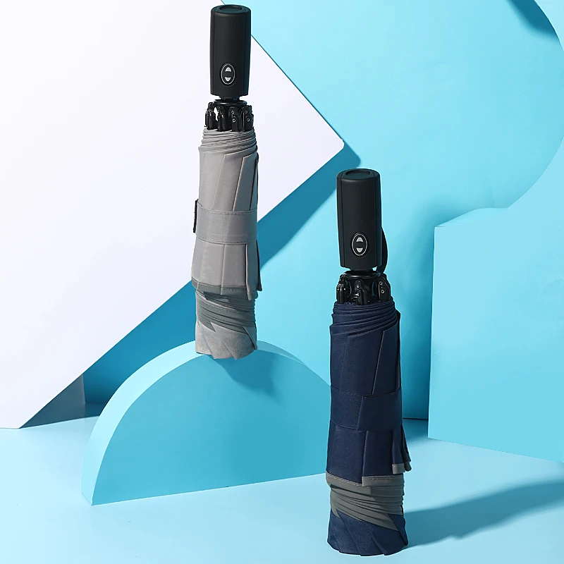 Wholesale Automatic Open Close, 3 Folding Inverted Reversed Umbrellas With Logo Print Custom Windproof Travel Foldable Compact/