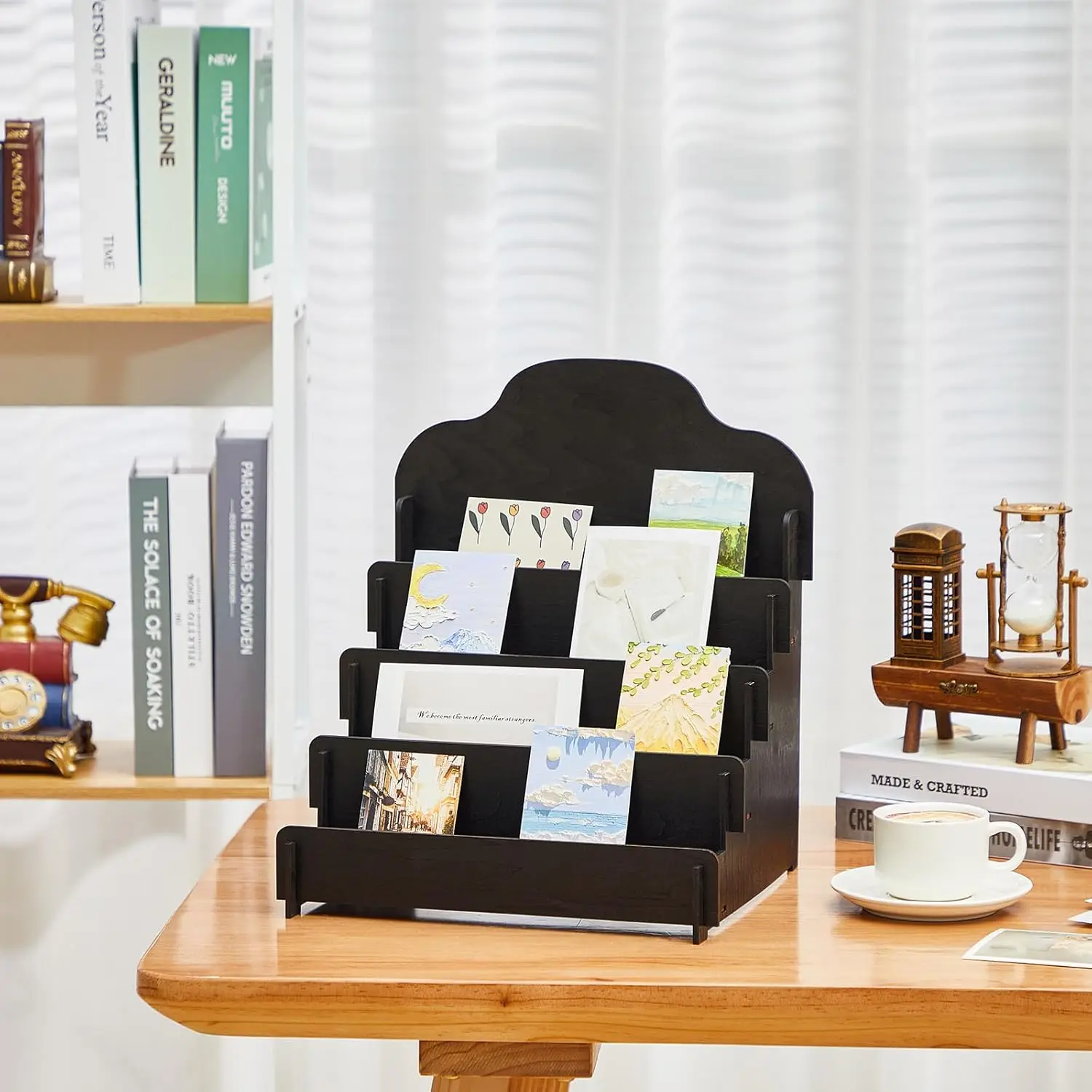 202411 4 Tier Greeting Card Display Stand Wooden Sticker Display Stand Portable Card Display Rack