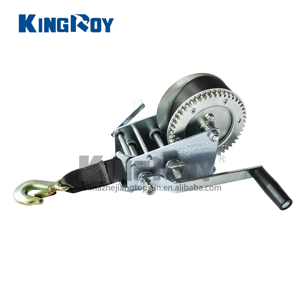 Durable heavy duty  2500 lbs boat manual hand winch with 50mm 2inch polyester webbing strap