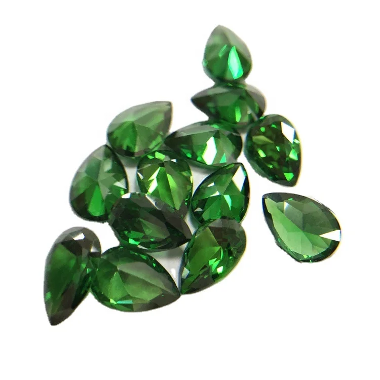 Loose hot sale water droplets 5x7mm 6x9mm gemstone synthetic (lab Created) green pear cubic zirconia