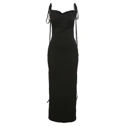 24537 Winter Clothes For Women Spaghetti Strap Backless Sexy Draped Elegant Lady Vestido Midi Long Party Club Dress