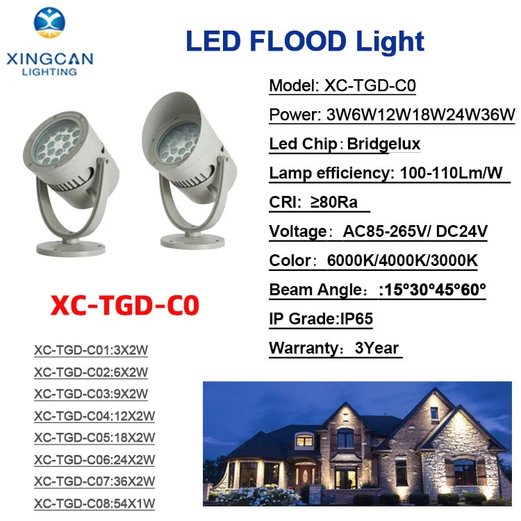 New product high-power launch 3W6W9W18W36W54W LED round project landscape courtyard spotlight