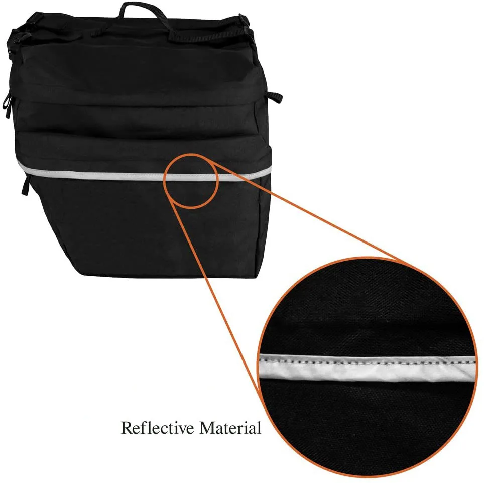 Bike Bag Bicycle Panniers with Adjustable Hooks Carrying Handle Reflective Trim and Large Zippered Pockets on the Top