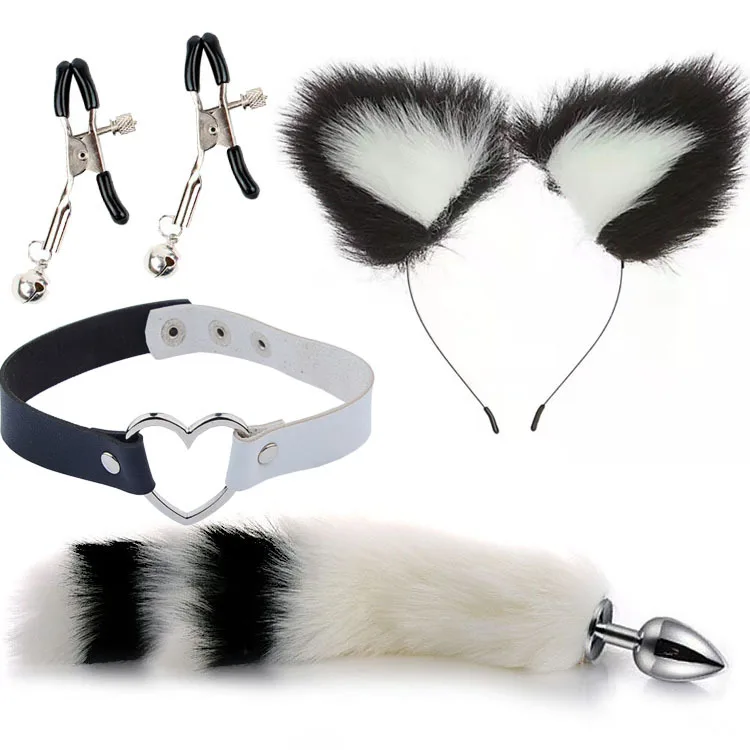BDSM 4pcs Cat Ears Headband Fox Tail Anal Butt Plug Anal Toy Sexual Adult Sex Toys For Woman Couples Games