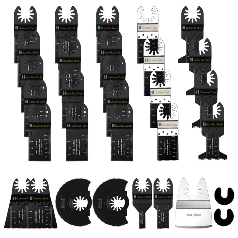 31PCS Quick Release High Carbon Steel Saw Blade Oscillating Multi tool Saw Blade Set for plastic, wood, soft metal Cutting