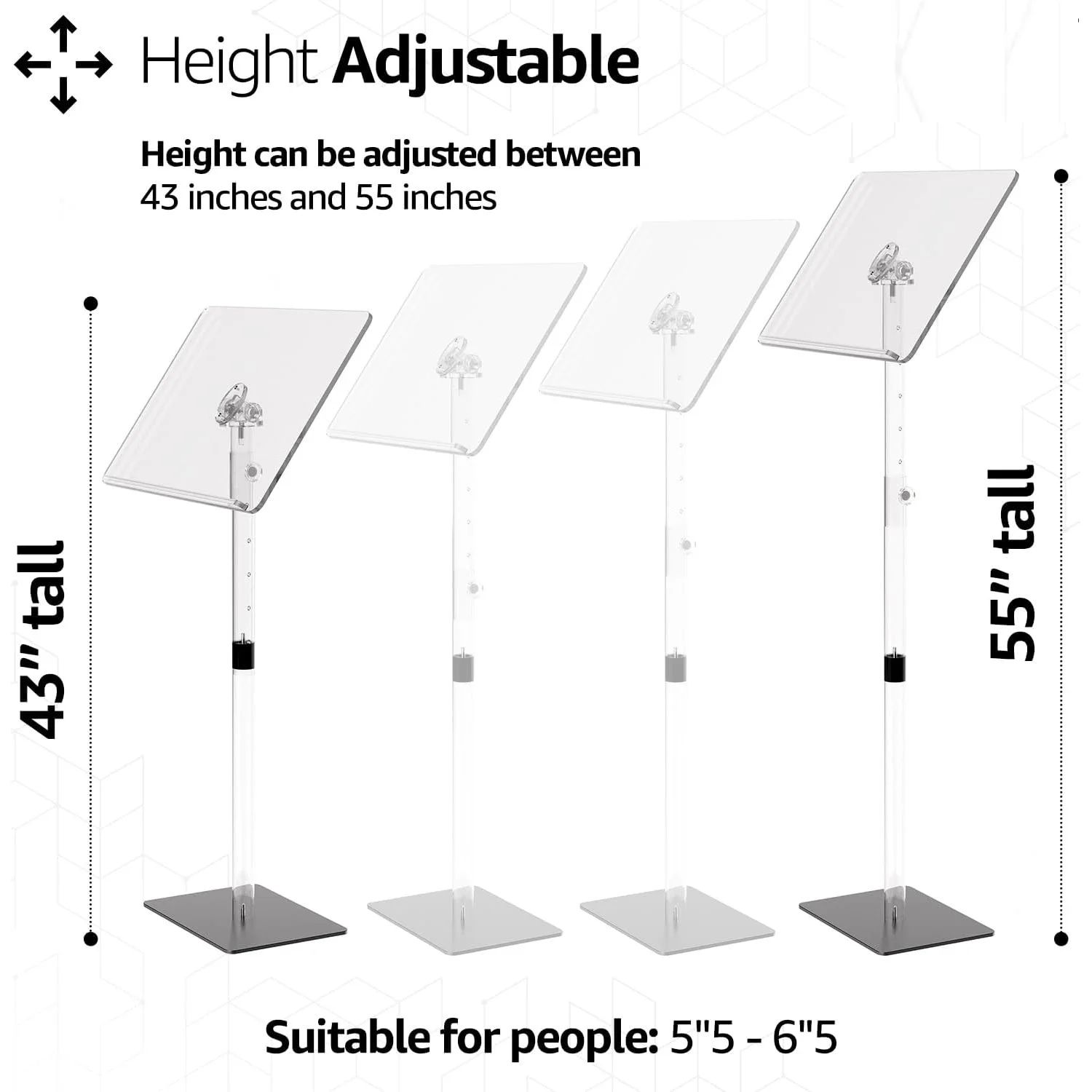Classic Adjustable Height and Angle Acrylic Podium Stand Portable Church Lectern Pulpit for Classroom Concert Events