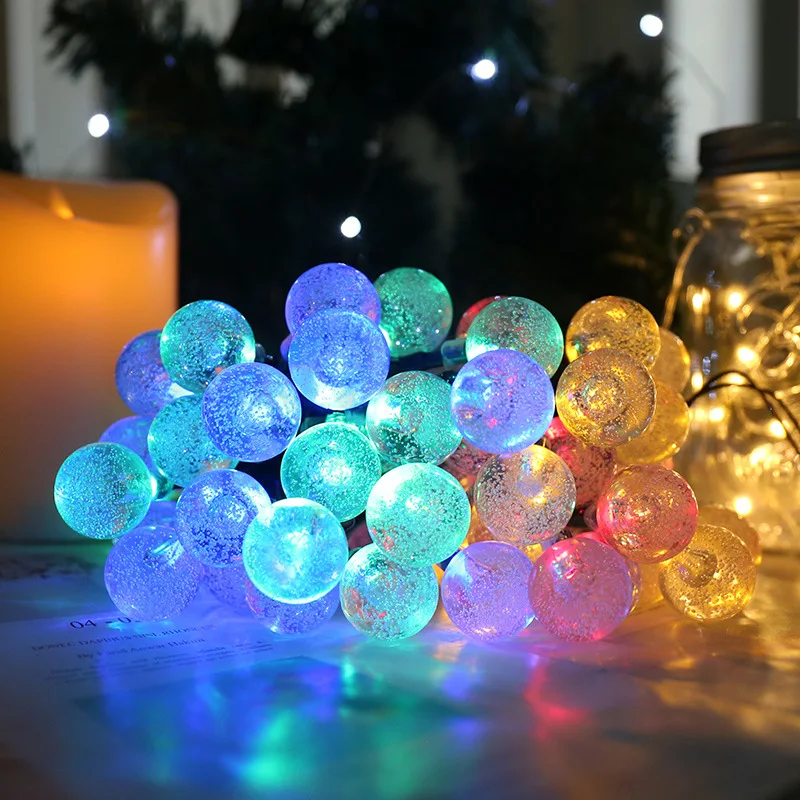 Hot Selling Blue LED String Light Waterproof Outdoor Christmas Fairy Crystal Ball Decorative Solar Garden Light Tree Style