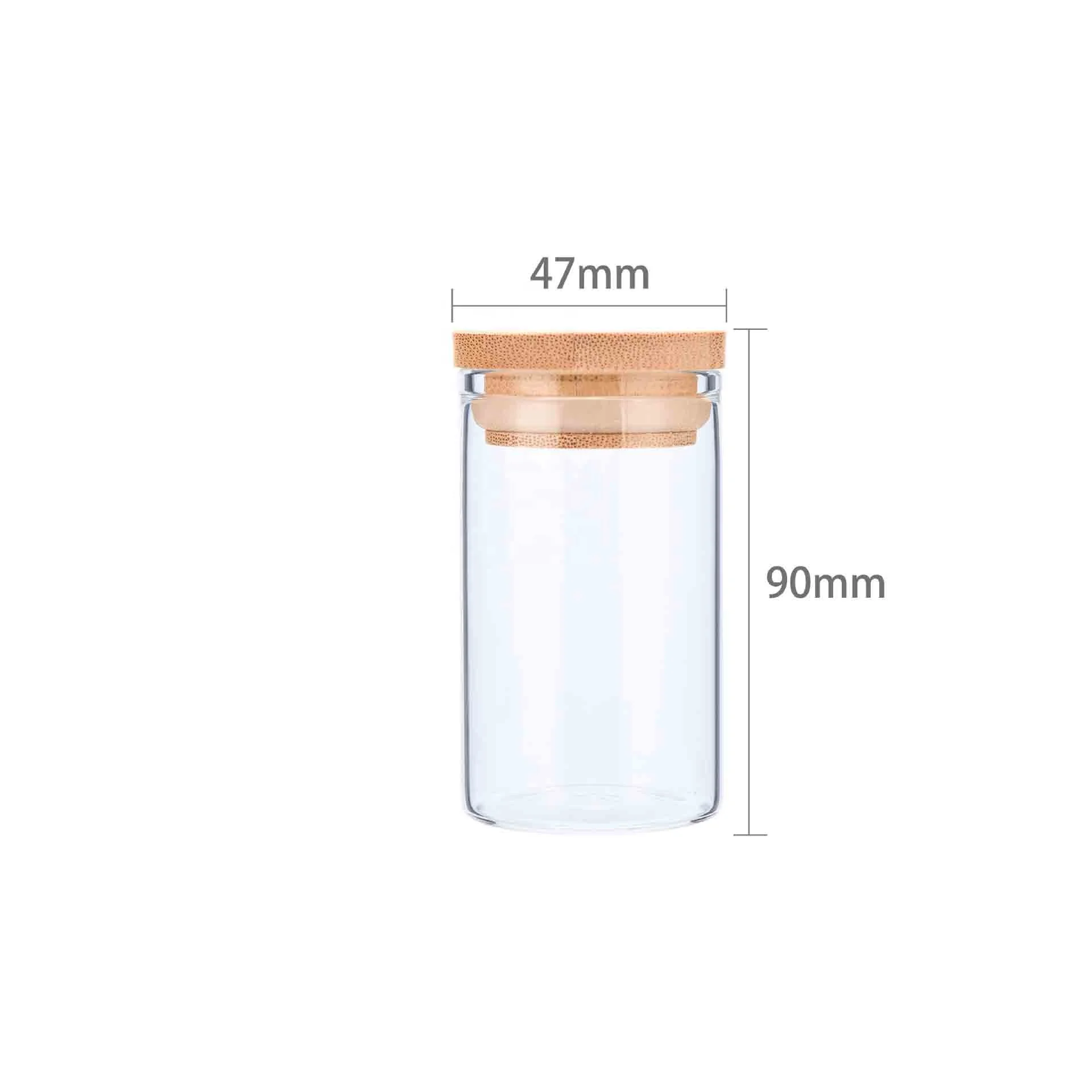 
Jar 2020 Pressitin Can Plastic Srocked Sealed Borosilicate Glass with Bamboo Canned Food Lid High Quality 47mm*60mm Cylinder Oem 