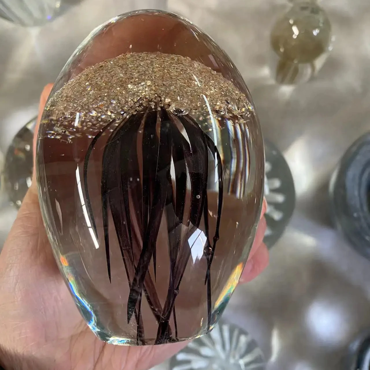 Blown Glass Jellyfish Figurines Collectibles Handmade Art Sea Animal Decor Paperweight Novelty Creative Home Decoration