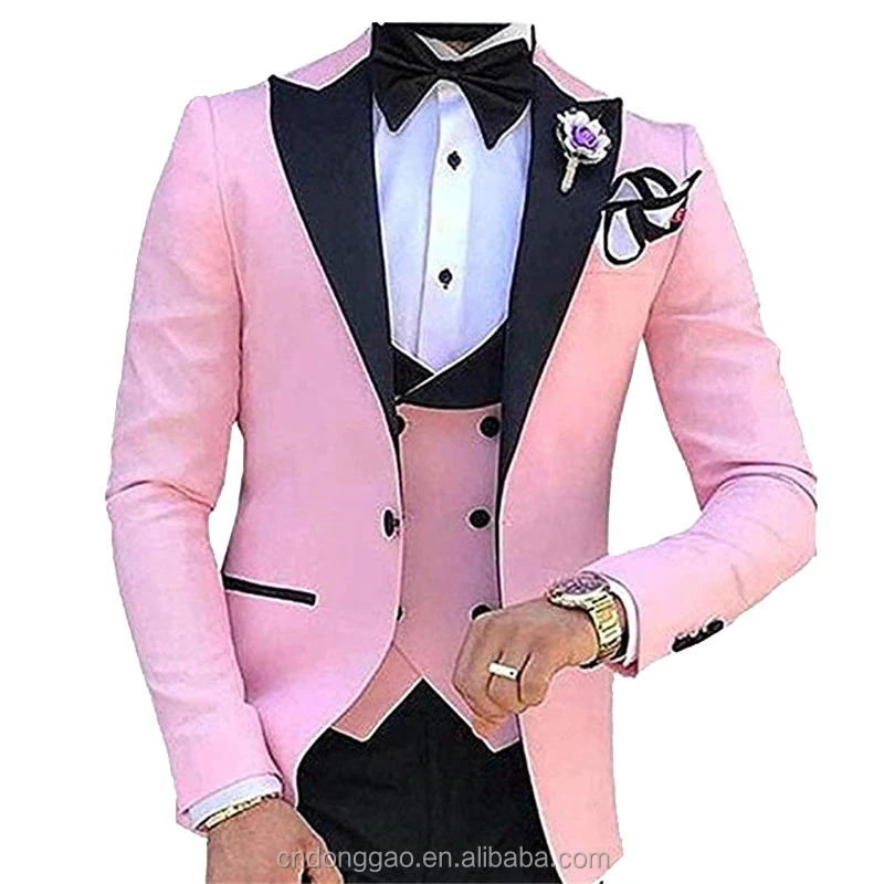 New Pink Wedding Double Breasted Vest Groom Party Custom Made Wholesale Men 3 Pieces Blazers Suits