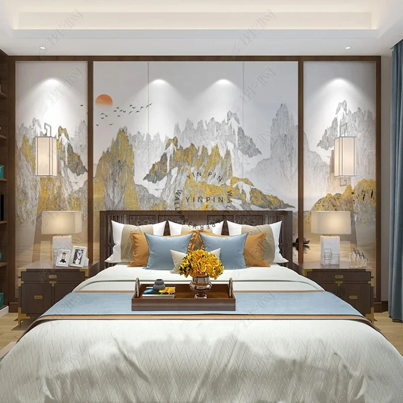 New Chinese abstract gold landscape ink painting vinyl wallpaper