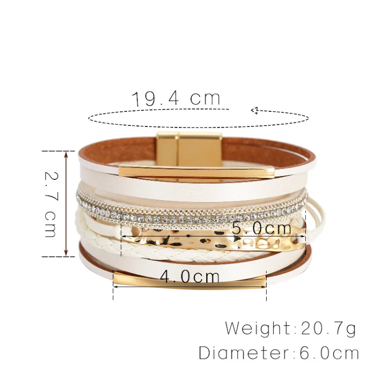 Personalized Women Magnetic Clasp Metal Charm Leather Bracelets Hot Multi Layered Rhinestone Crystal Wrap