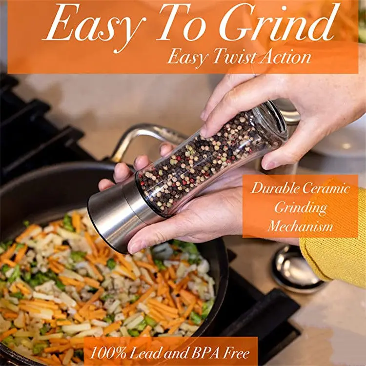 Manual Adjustable Kitchen Spice Seasoning Bottle Glass Pepper Grinder Mill Sea Salt Pepper Grinder