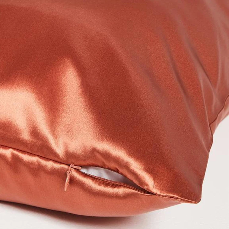 Custom logo 100% mulberry 16mm soft charmeuse silk pillow case woven oeko tex caramel mulberry silk pillowcase zip
