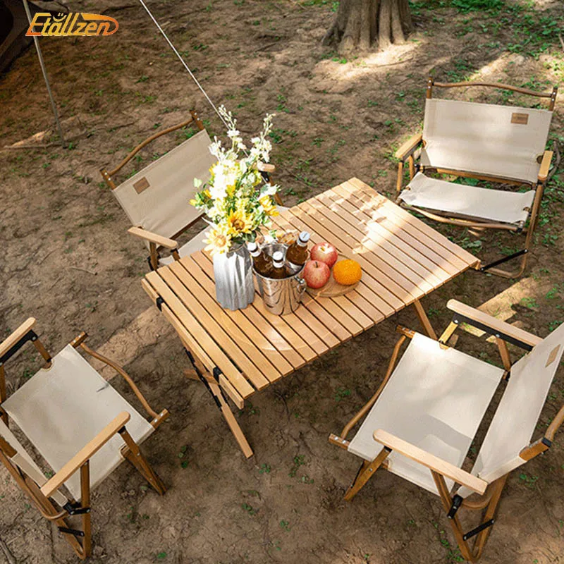 Wholesale Wood Aluminum Camping Portable Adjustable Picnic Durable Roll Top Up Folding Table For Outdoor
