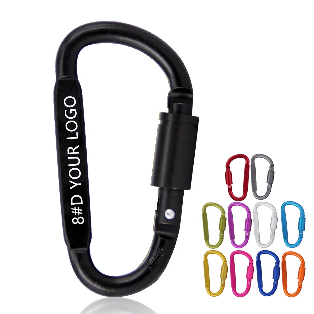 baichao 8#D shaped locking flat aluminum alloy Metal snap swivel keychain quick link hooks screw-on biner clip Hanging carabiner