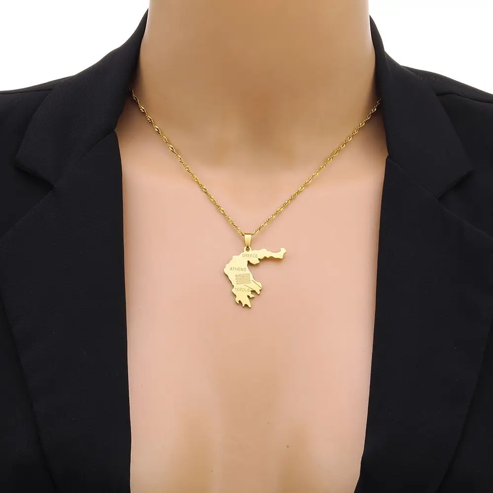 Wholesale Greece Map Pendant Necklace fashion Gold plating Stainless Steel Greece Map Shape Necklace