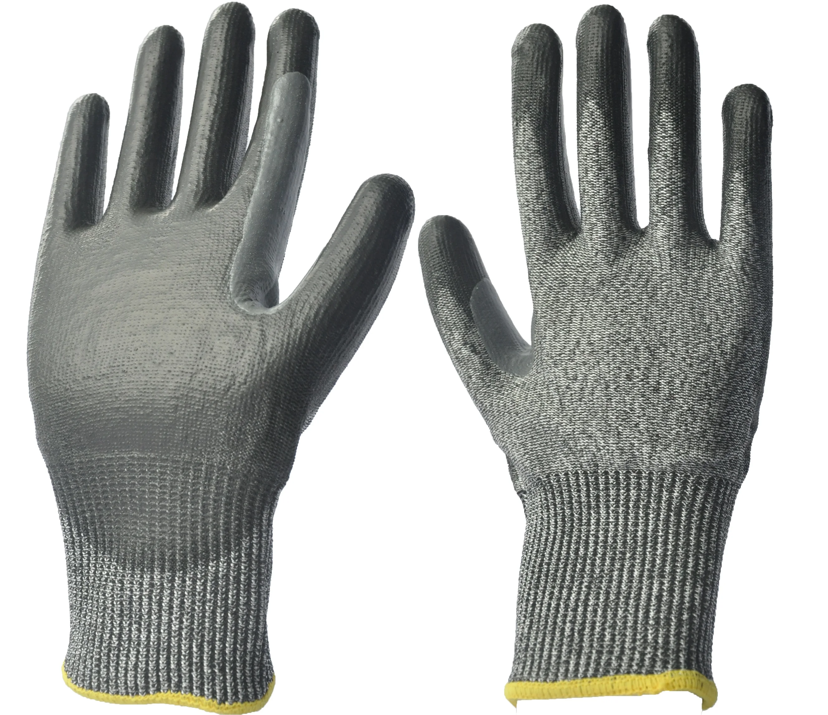 Cut resistant gloves 15 Gauge Blue ISO13997 Cut Level C shell Black PU coating on palm