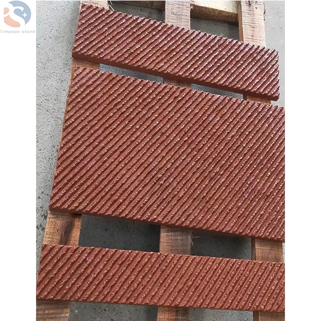 Natural Red Sandstone Brush-hammered Surface for Stairs  Wall Cladding Low Price Mushroomed Stone Wall Cladding