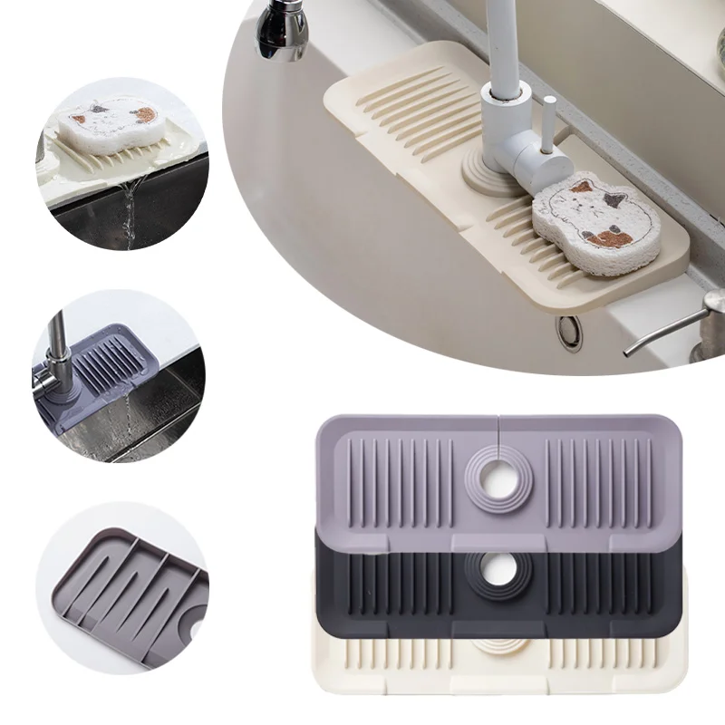 Kitchen Accessories Faucet Water Catcher Absorbent Mat Drain Pad Silicone Faucet Mat Soap Sponge Holder Silicone Sink Spla