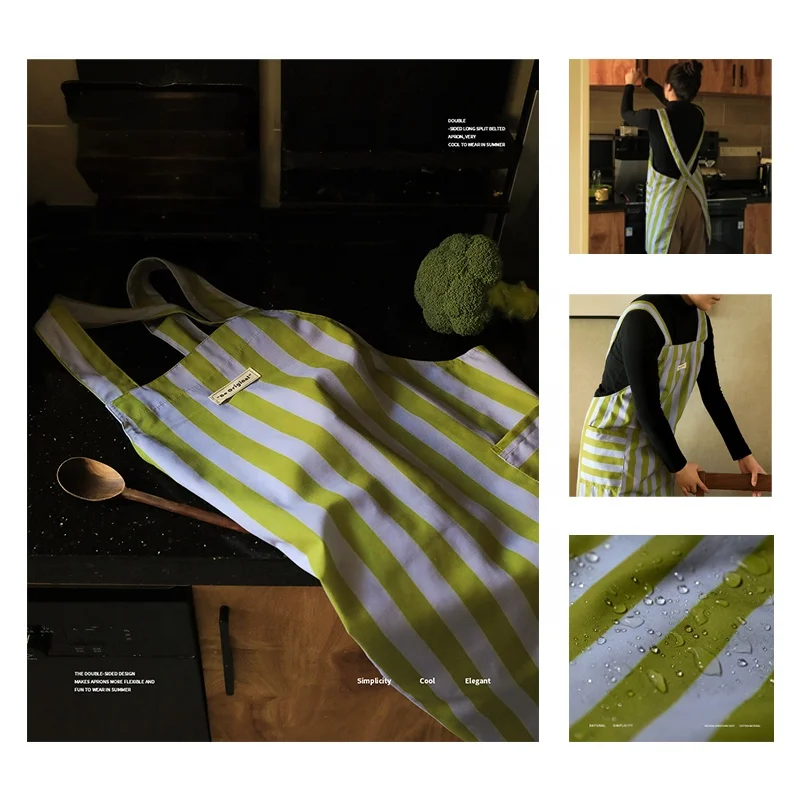 Women Water Oil Stain Resistant Stylish Straight-Back Waist Polyester Waterproof Apron with 2 Big Pockets