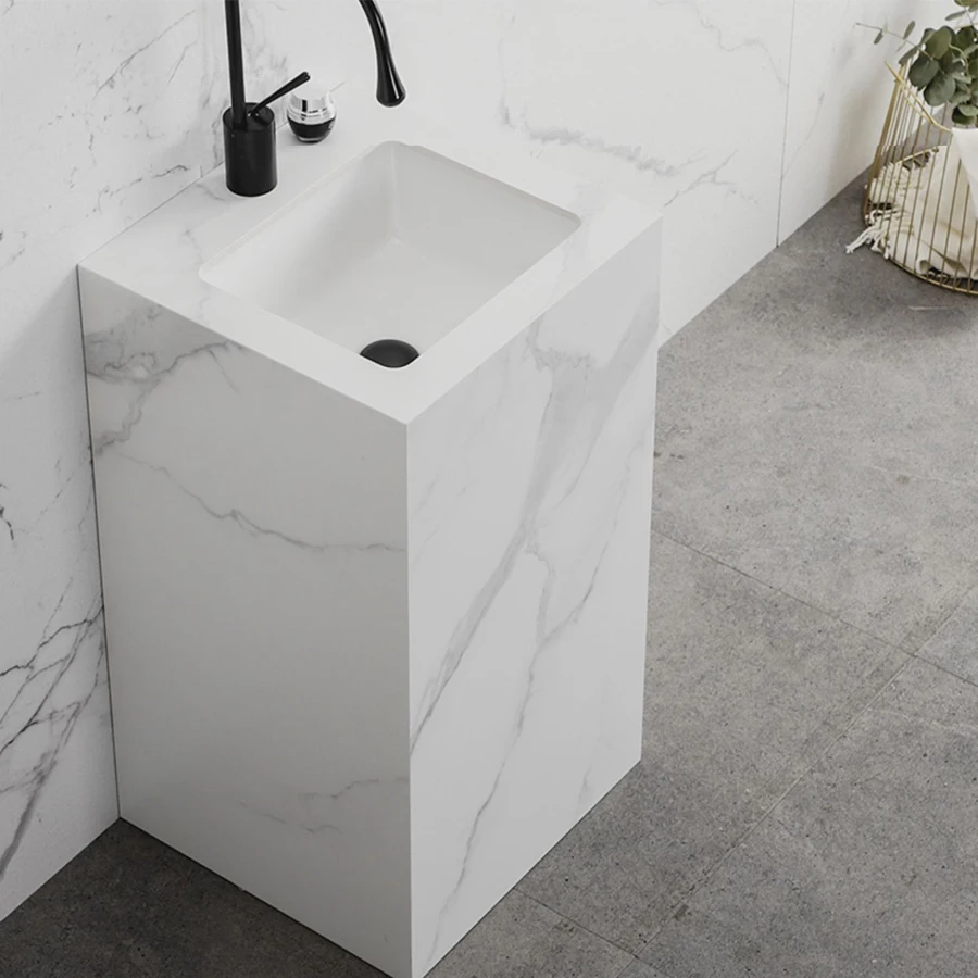811 Luxury one piece pedestal rock slate hand wash basin pedestal with ceramic sink