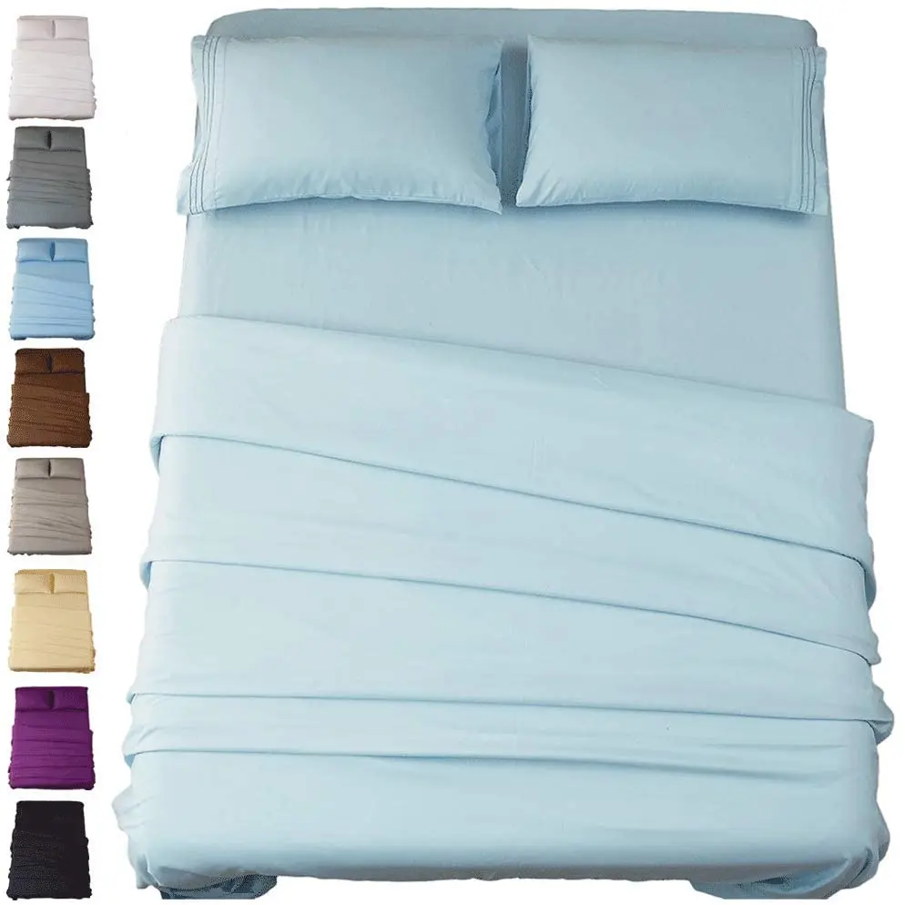 1500 Thread Count Egyptian 4 Piece Deep Pocket Bed Sheet Set High Quality Super Soft Wrinkle Free Misty Blue